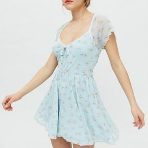 Urban Outfitters Alice Sky Ciel Mesh Flounce Tie Short Sleeve Women's Romper
